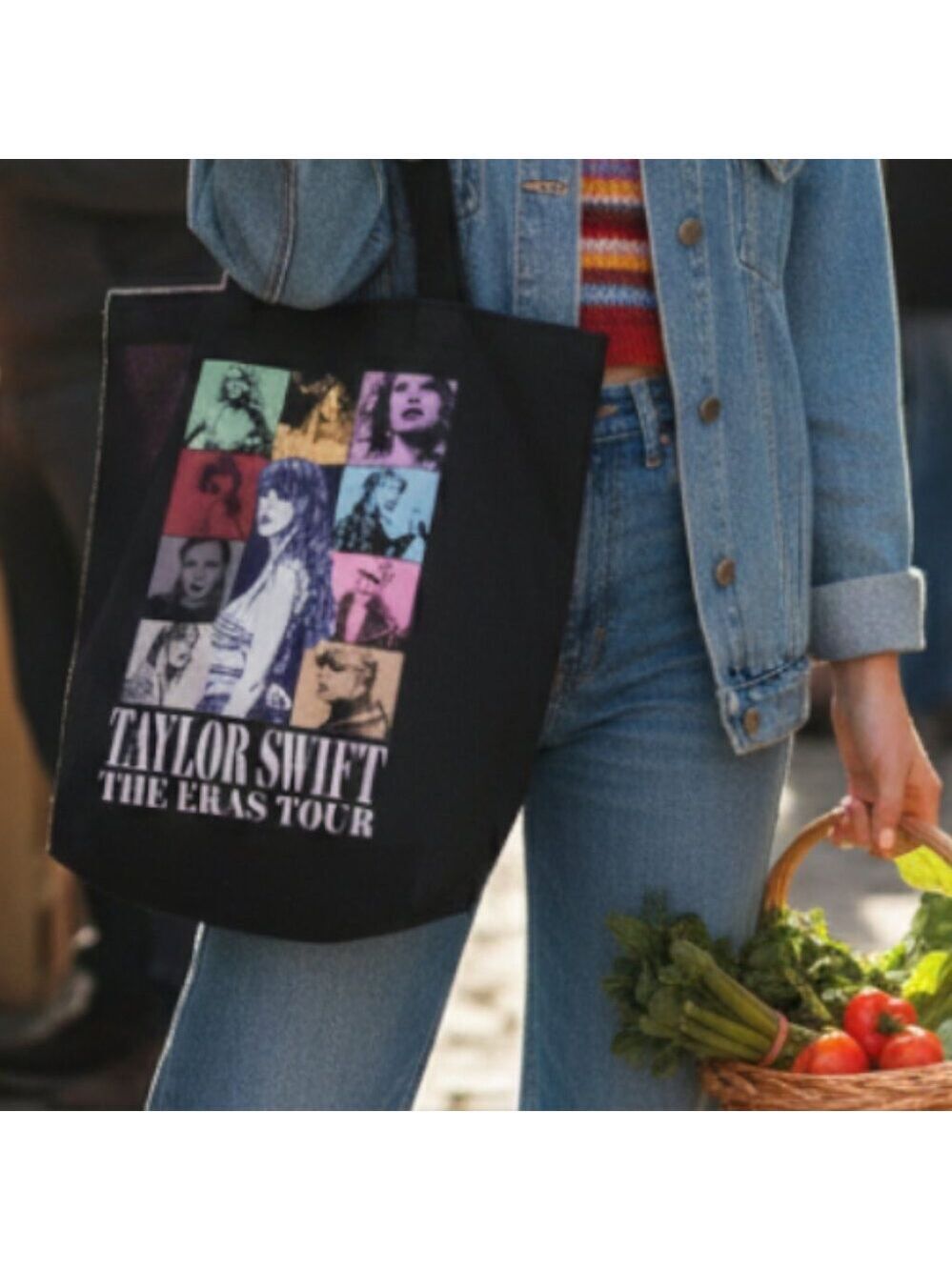 Taylor Swift Eras Tour Black Canvas Tote Bag Concert Merch Shopper